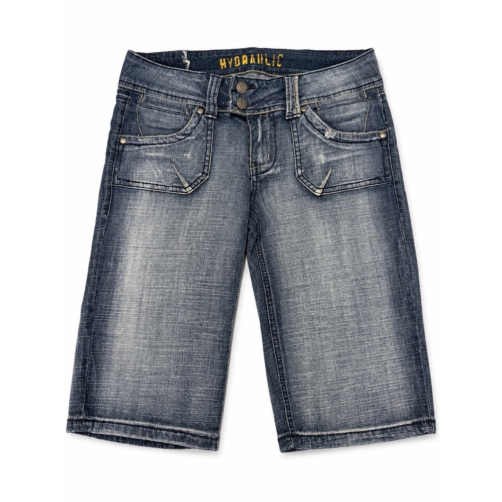 Hydraulic Womens 11/12 Y2K Dark Wash Double Button Denim Capris